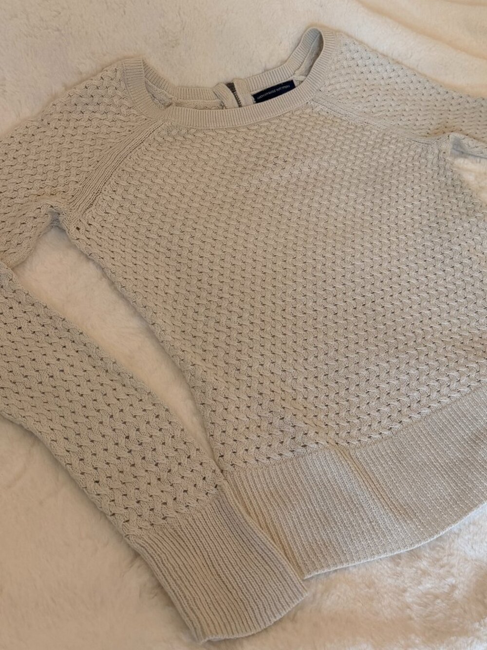 Lightweight Cozy American Eagle Cream-Oatmeal Basket Weave Cable Knit Sweater XS